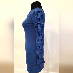 Rare Dusty Blue Mini Dress With Bows Along The Sleeves , UK 10 US S